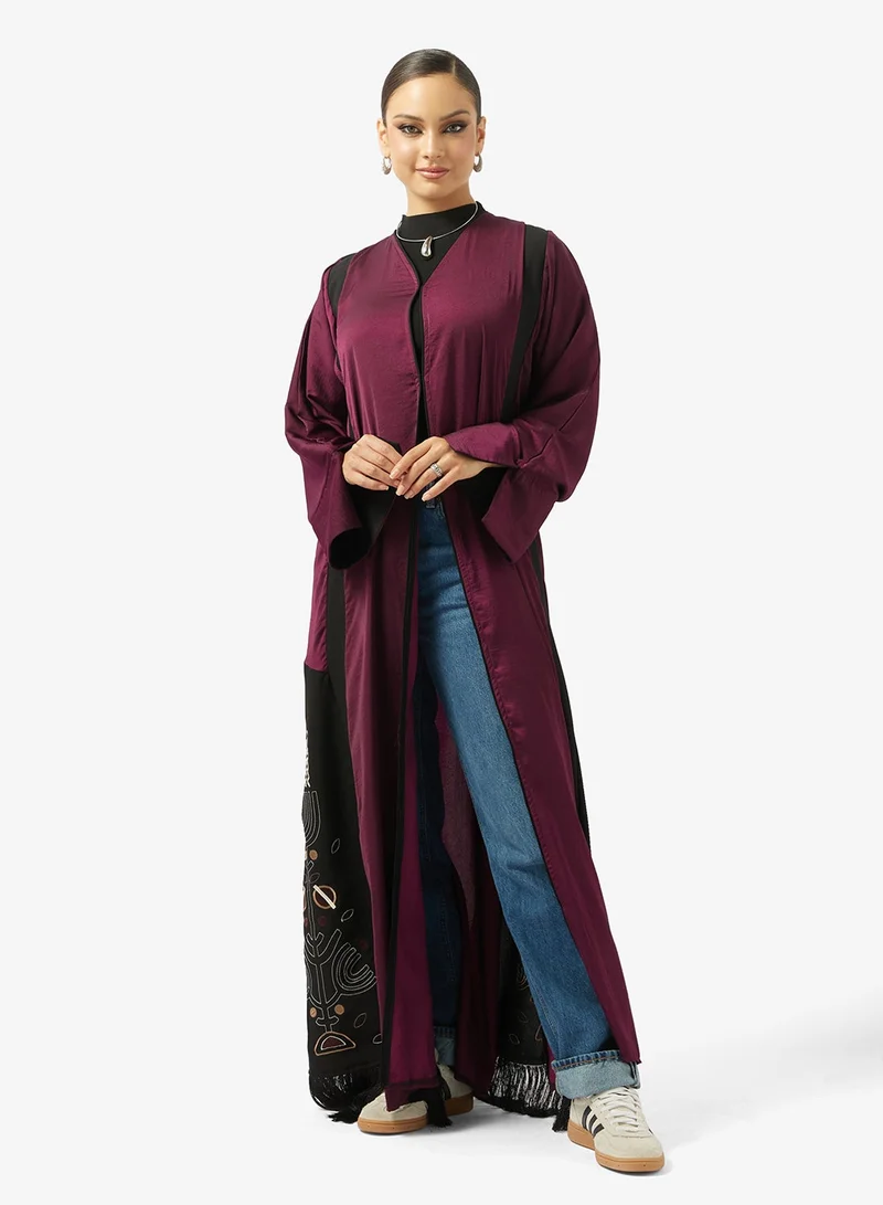 hayas closet Zip Detailed Open Front V Neck Abaya